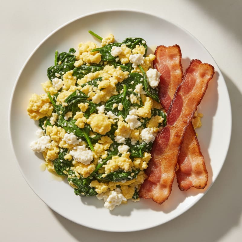 Cottage Cheese Scramble with Spinach and Turkey Bacon
