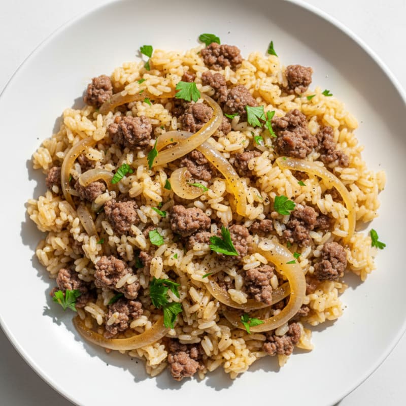 Tender Beef and Caramelized Onion Rice