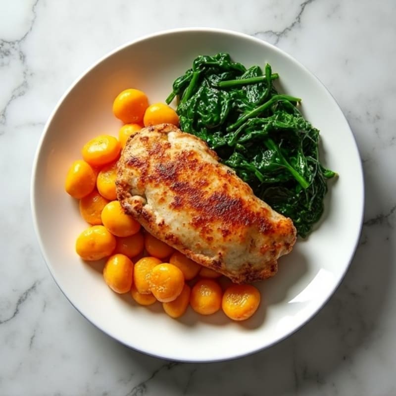 Sweet Potato Gnocchi with Pan-Seared Chicken and Garlicky Spinach