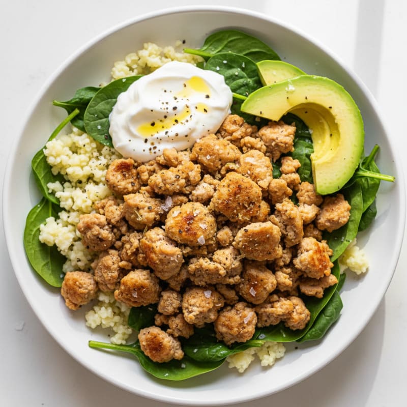 Herb-Garlic Ground Turkey & Spinach Bowl