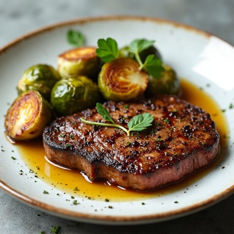Pan-Seared Steak with Garlic-Herb Crispy Brussels Sprouts