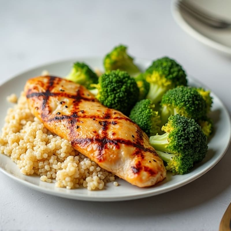 Grilled Chicken Breast with Quinoa and Roasted Broccoli