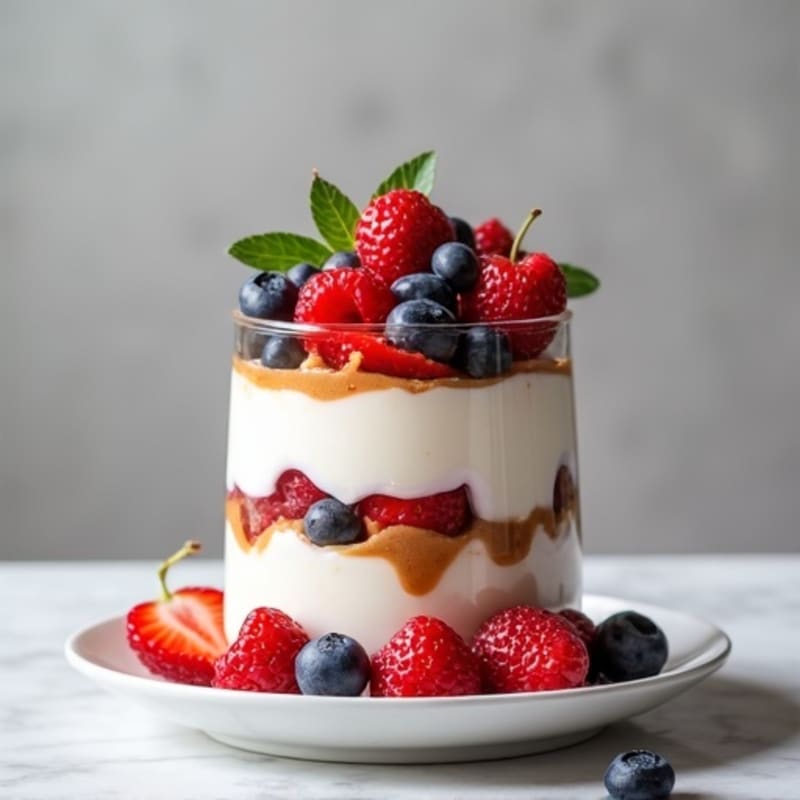 Greek Yogurt Protein Parfait with Mixed Berries and Almond Butter