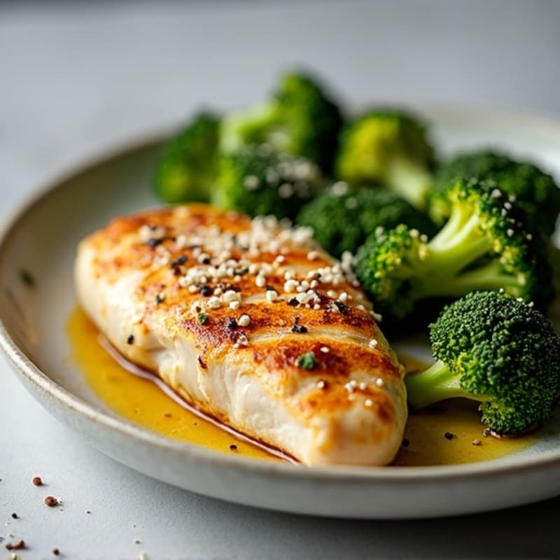 Grilled Chicken Breast with Roasted Broccoli and Parmesan