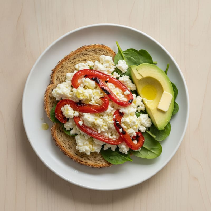 Cottage Cheese Egg White Scramble with Roasted Peppers