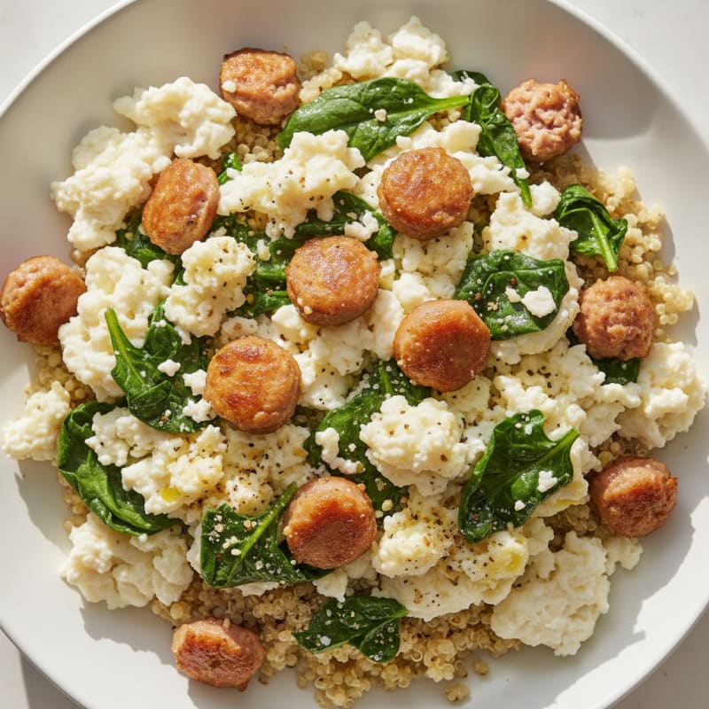 Egg White and Turkey Sausage Scramble with Spinach and Quinoa