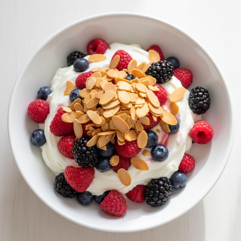 Greek Yogurt Protein Parfait with Mixed Berries and Almonds