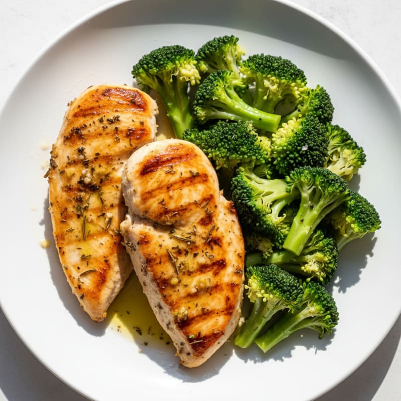 Seared Lemon Herb Chicken Breast with Steamed Broccoli