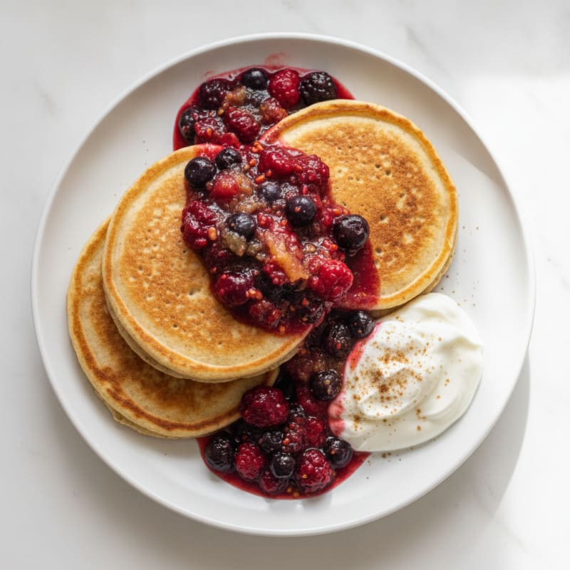 Fluffy Protein Pancakes with Berry Compote