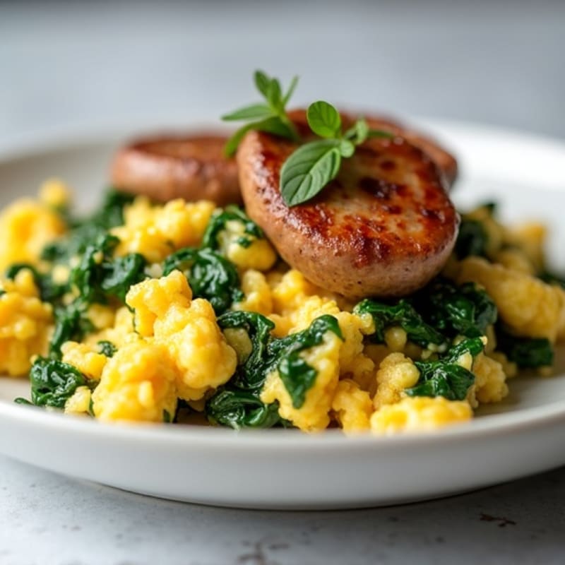 Egg White and Spinach Scramble with Turkey Sausage