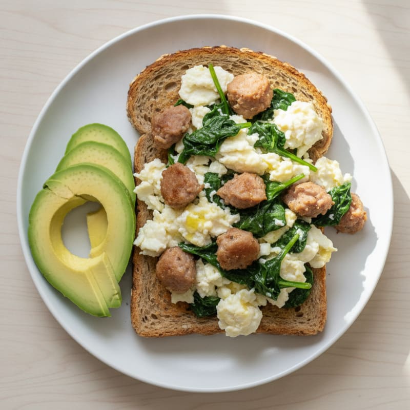 Scrambled Egg Whites with Spinach and Turkey Sausage