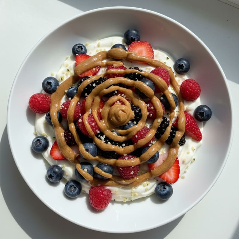 Greek Yogurt Protein Parfait with Mixed Berries and Almond Butter