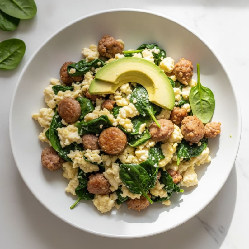 Egg White and Turkey Sausage Scramble with Spinach