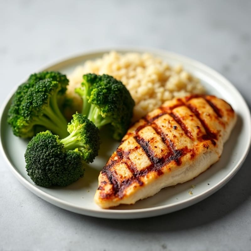 Grilled Chicken Breast with Roasted Broccoli and Quinoa