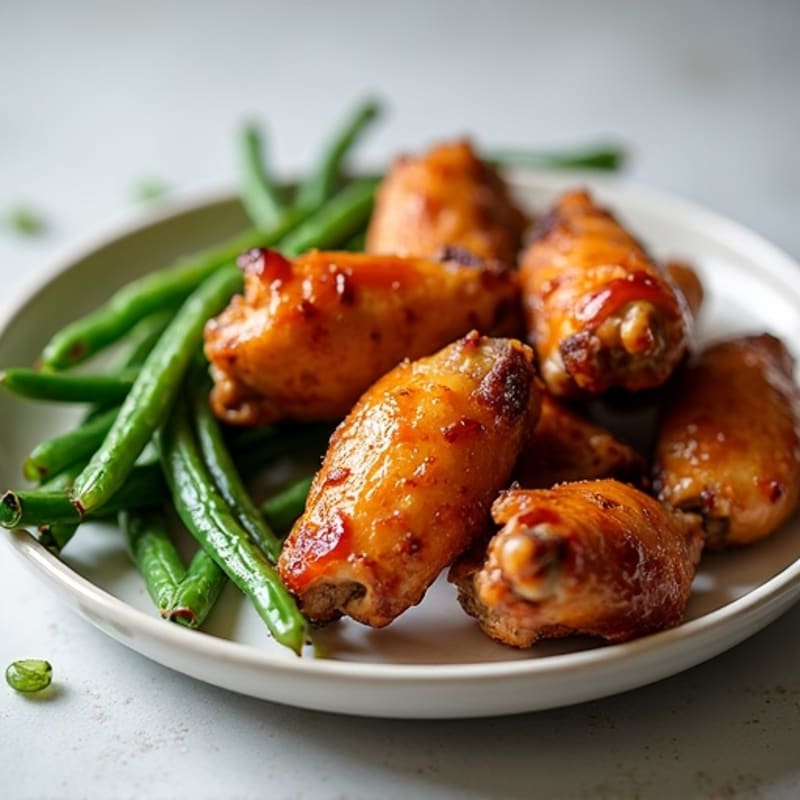 Crispy Honey Garlic Baked Chicken Wings with Roasted Green Beans