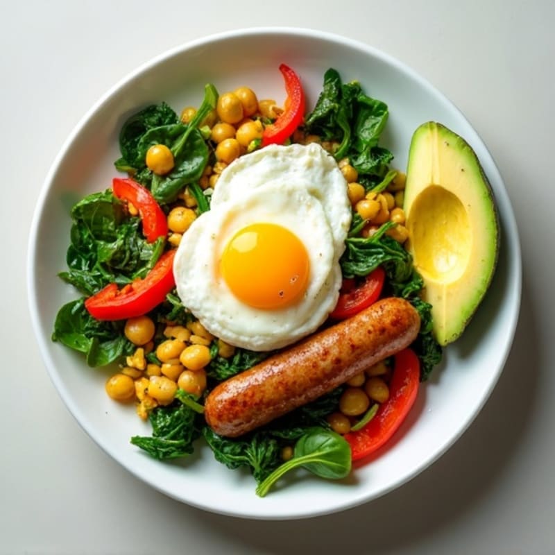 Egg White and Turkey Sausage Scramble with Spinach and Bell Peppers