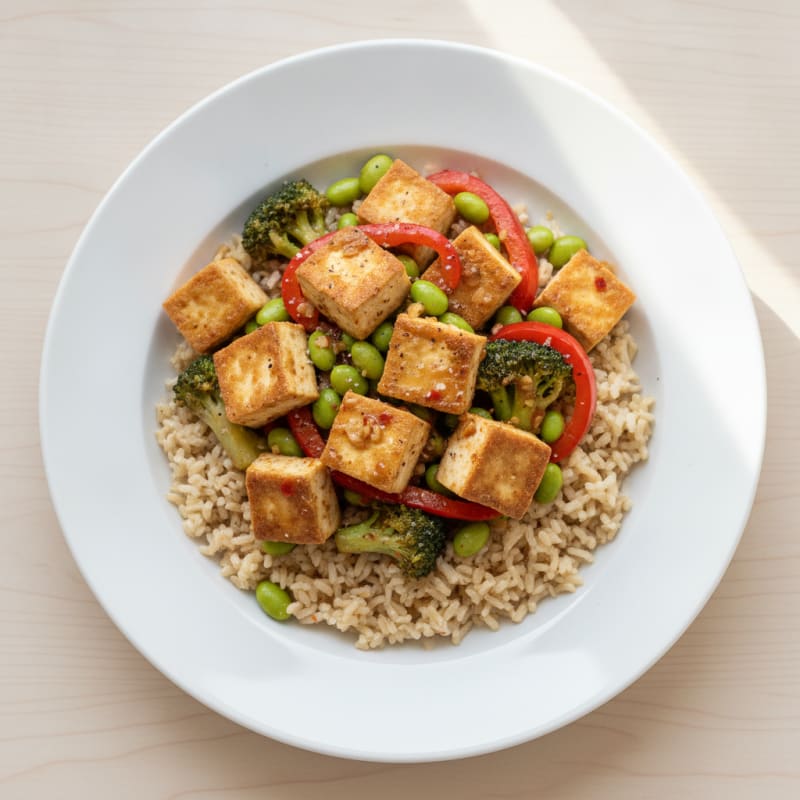 Garlic Tofu Stir-Fry with Rice