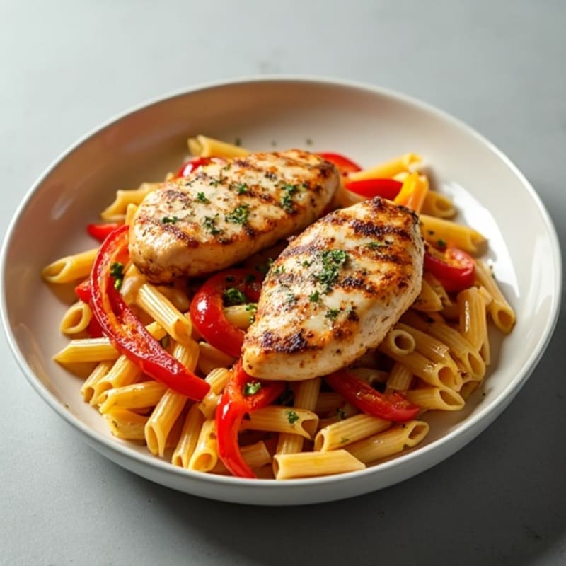Spicy Cajun Chicken with Creamy Pasta and Sautéed Bell Peppers