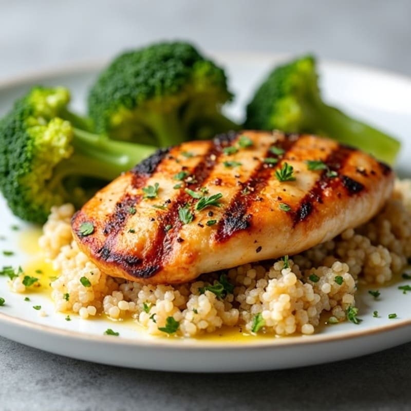 Grilled Chicken Breast with Quinoa and Roasted Broccoli
