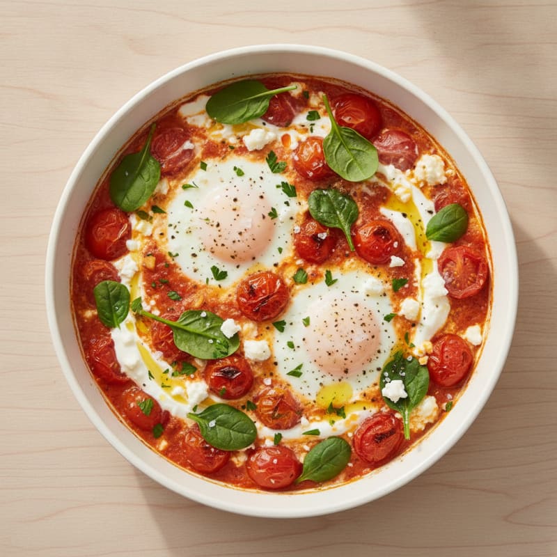 Baked Eggs with Roasted Tomatoes and Feta