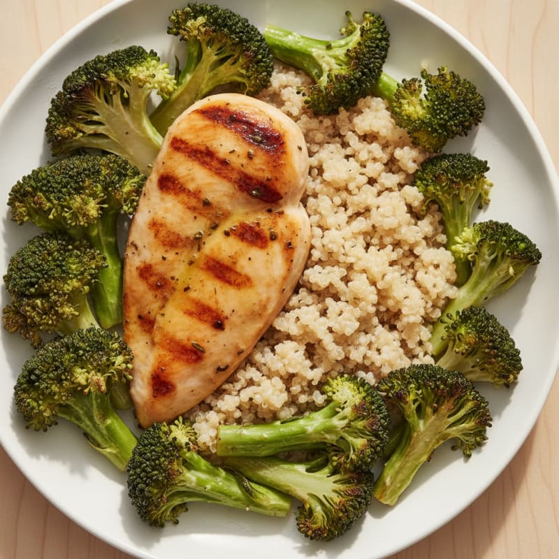 Grilled Chicken Breast with Quinoa and Roasted Broccoli