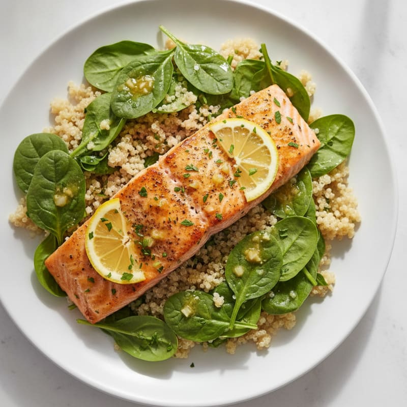 Grilled Lemon Herb Salmon with Quinoa and Spinach Salad
