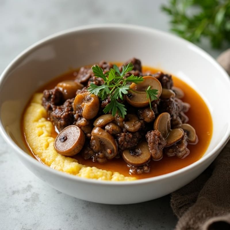 Dark Mushroom and Beef Ragout with Creamy Polenta