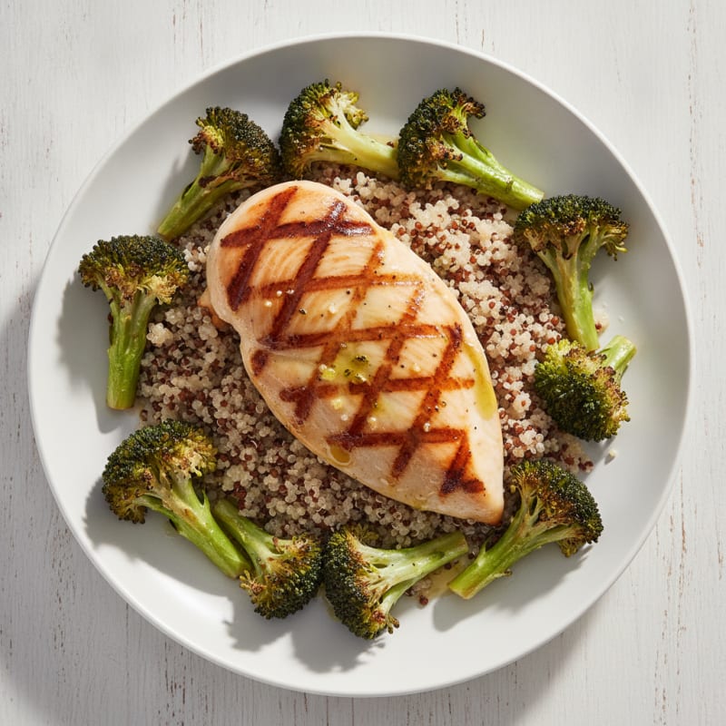 Grilled Chicken Breast with Quinoa and Roasted Broccoli