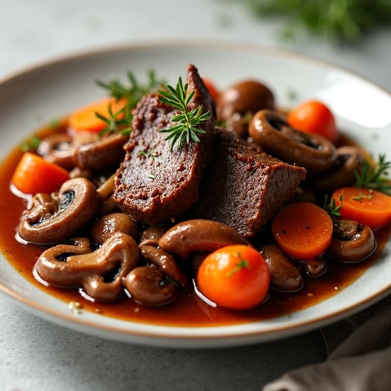 Red Wine Braised Beef with Mushrooms and Carrots