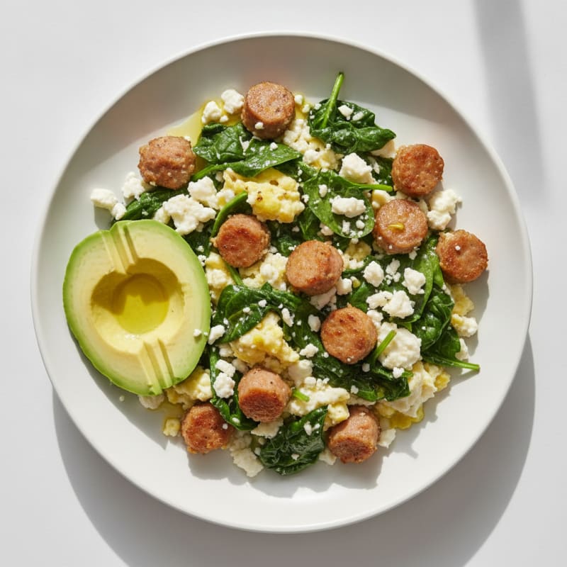 Egg White and Turkey Sausage Scramble with Spinach and Feta