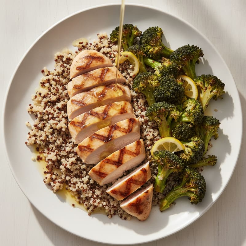 Grilled Chicken Breast with Quinoa and Roasted Broccoli