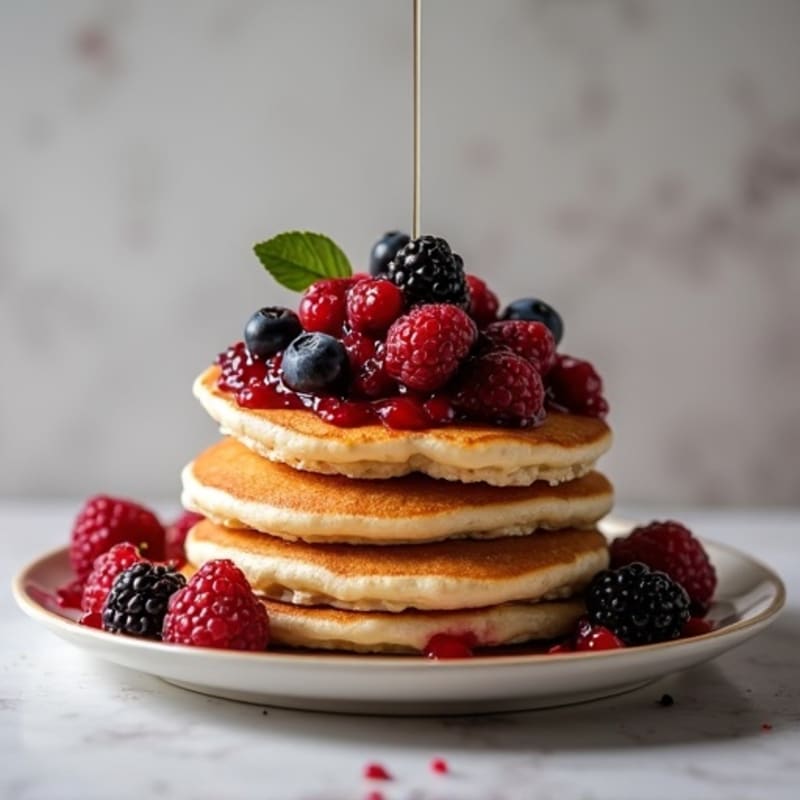Fluffy Egg White Protein Pancakes with Berry Compote