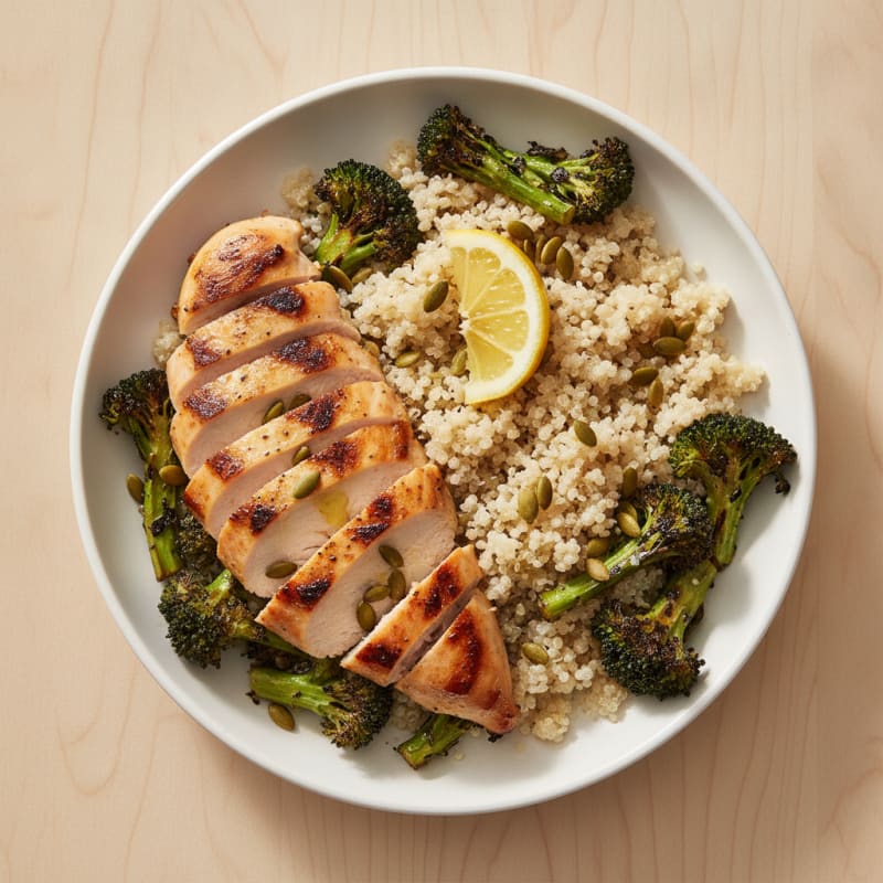 Grilled Chicken and Quinoa Bowl with Roasted Broccoli