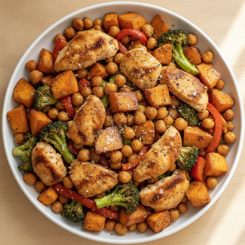 Savory Sheet Pan Chicken with Sweet Potatoes and Chickpeas