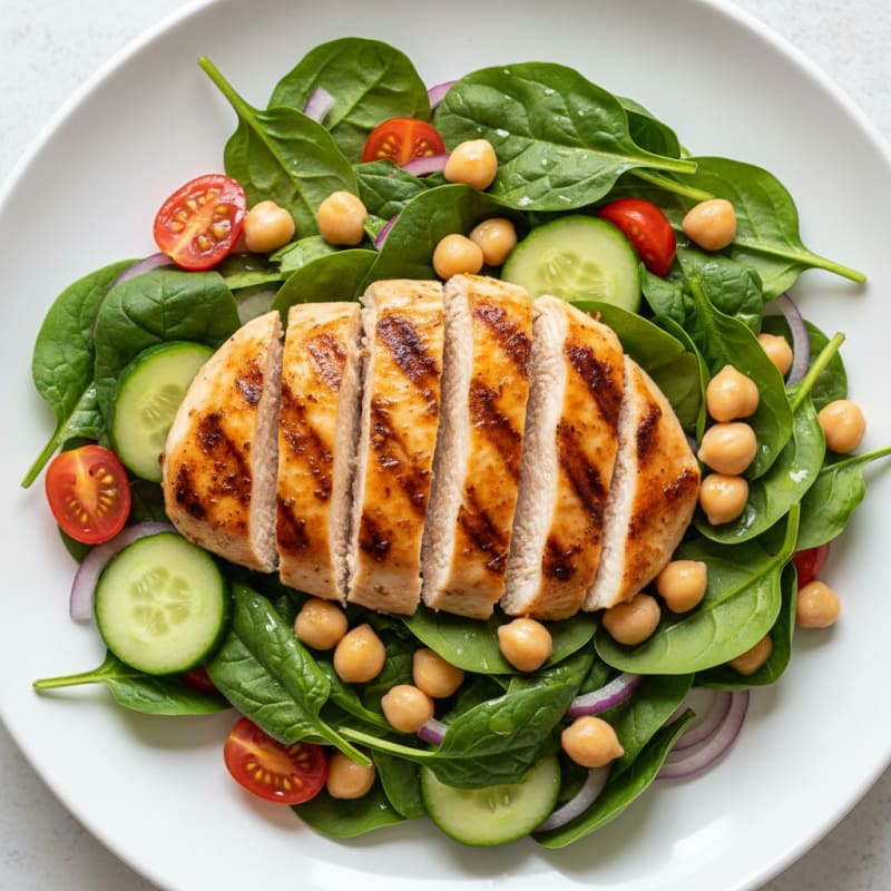 Grilled Chicken Spinach Salad with Chickpeas