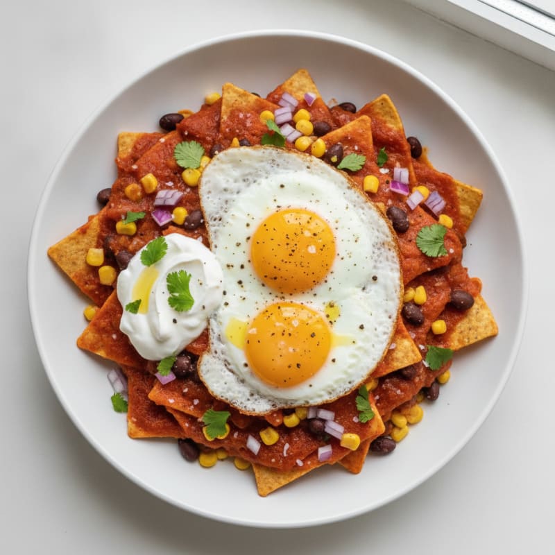 Chilaquiles Rojos with Fried Egg