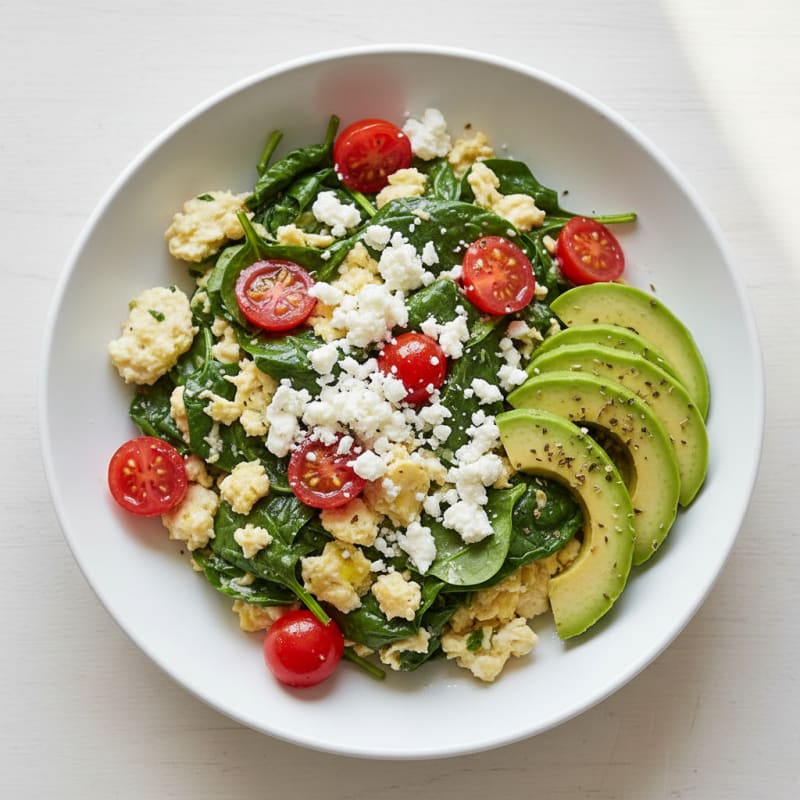 Egg White and Spinach Scramble with Feta and Tomatoes