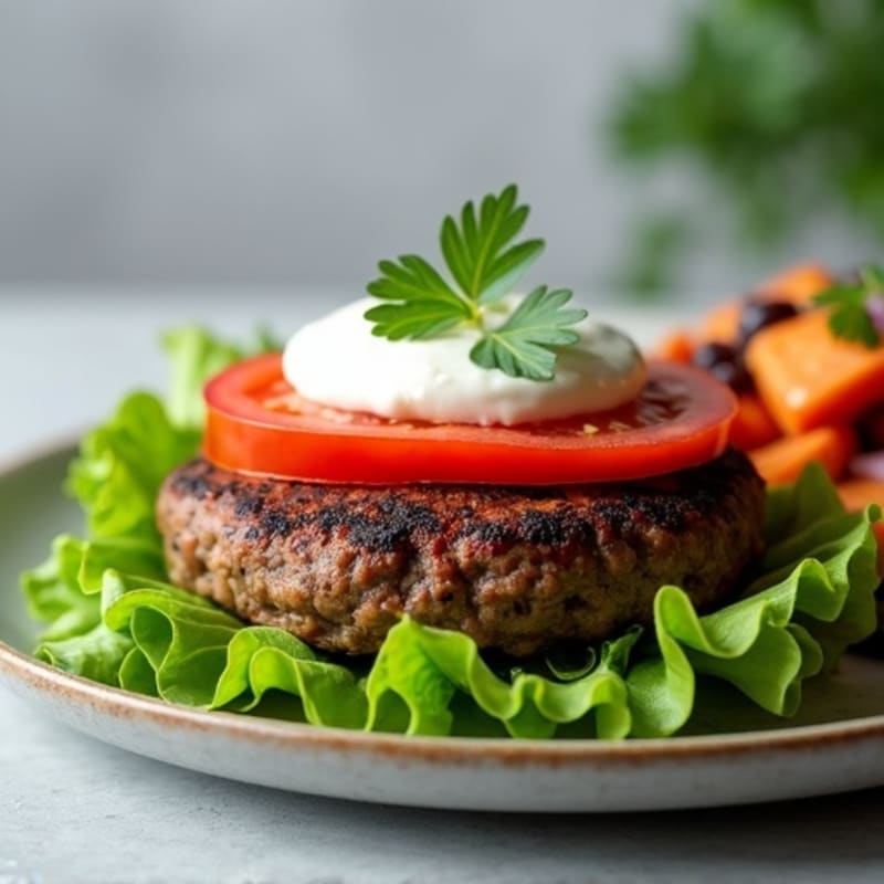 Herb-Seared Lamb Burger with Loaded Sweet Potato