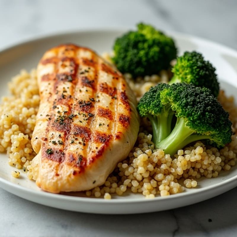 Grilled Chicken Breast with Quinoa and Roasted Broccoli