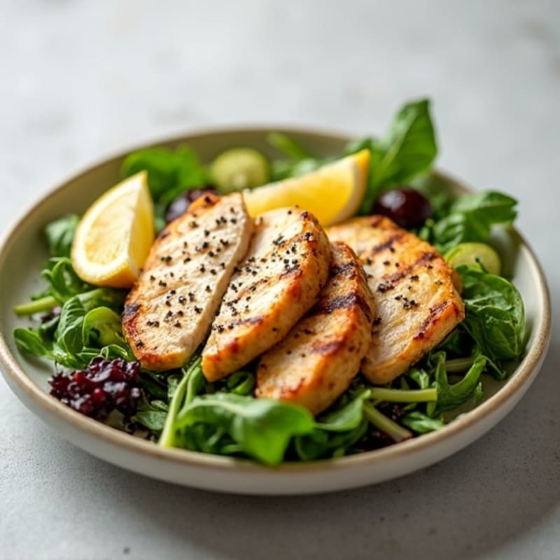 Grilled Chicken Breast over Mixed Greens with Lemon Vinaigrette