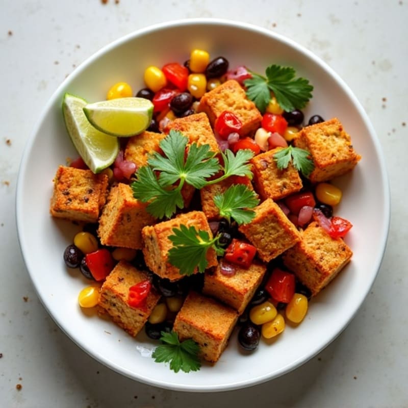 Chipotle Lime Crispy Tofu with Black Bean Corn Salsa