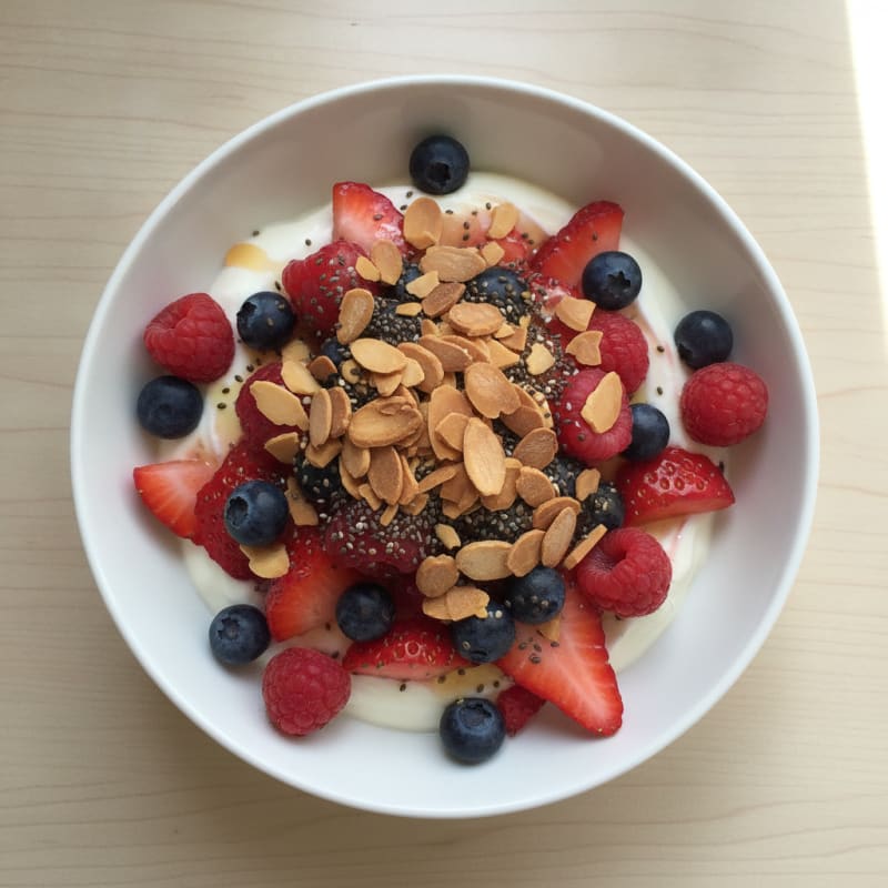 Greek Yogurt Protein Parfait with Mixed Berries and Almonds