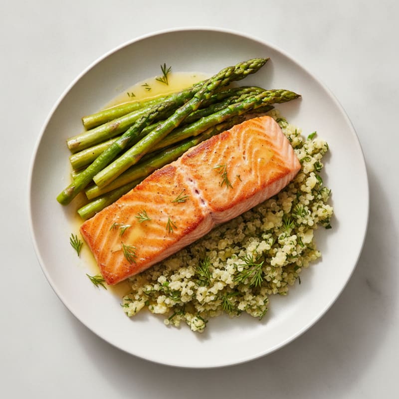 Seared Salmon with Roasted Asparagus and Lemon-Herb Quinoa