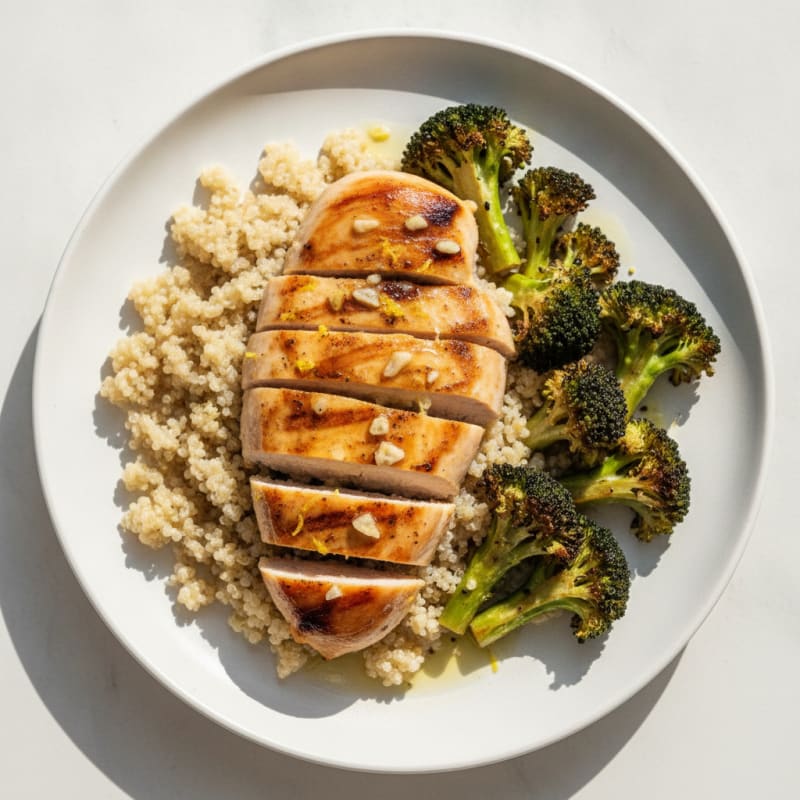 Grilled Chicken Breast with Quinoa and Roasted Broccoli