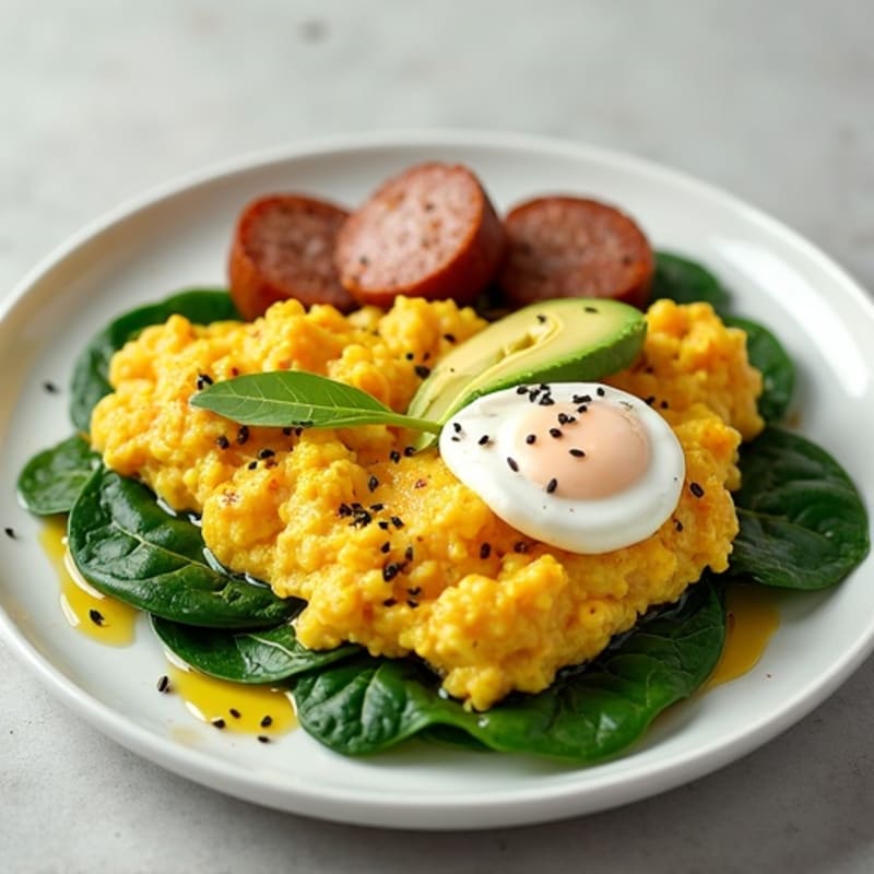 Egg White Scramble with Turkey Sausage and Spinach