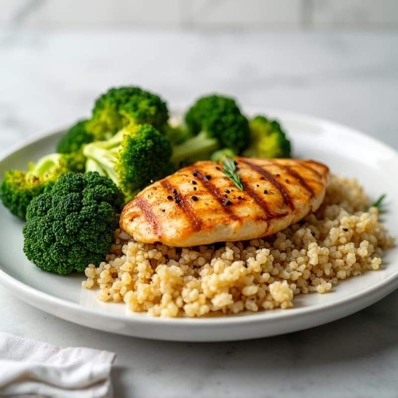 Grilled Chicken Breast with Quinoa and Roasted Broccoli