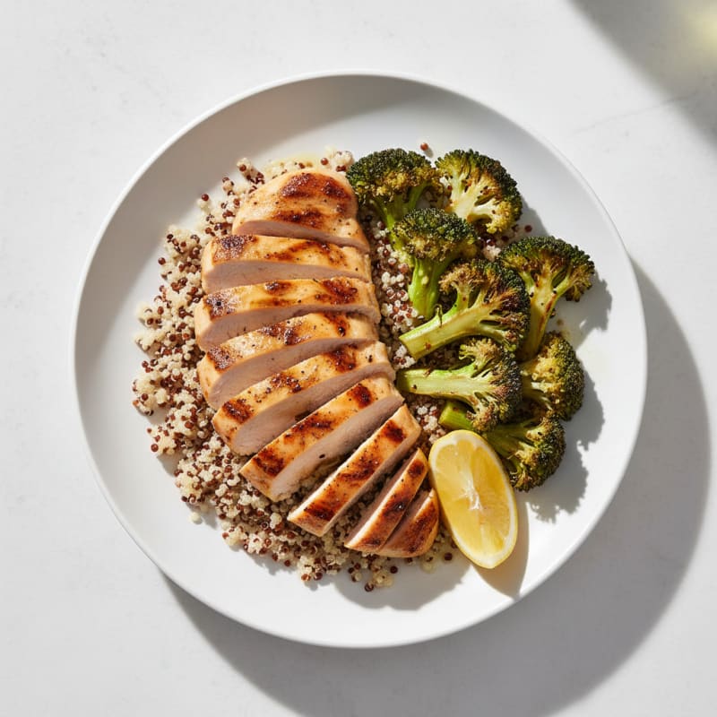 Grilled Chicken Breast with Quinoa and Roasted Broccoli