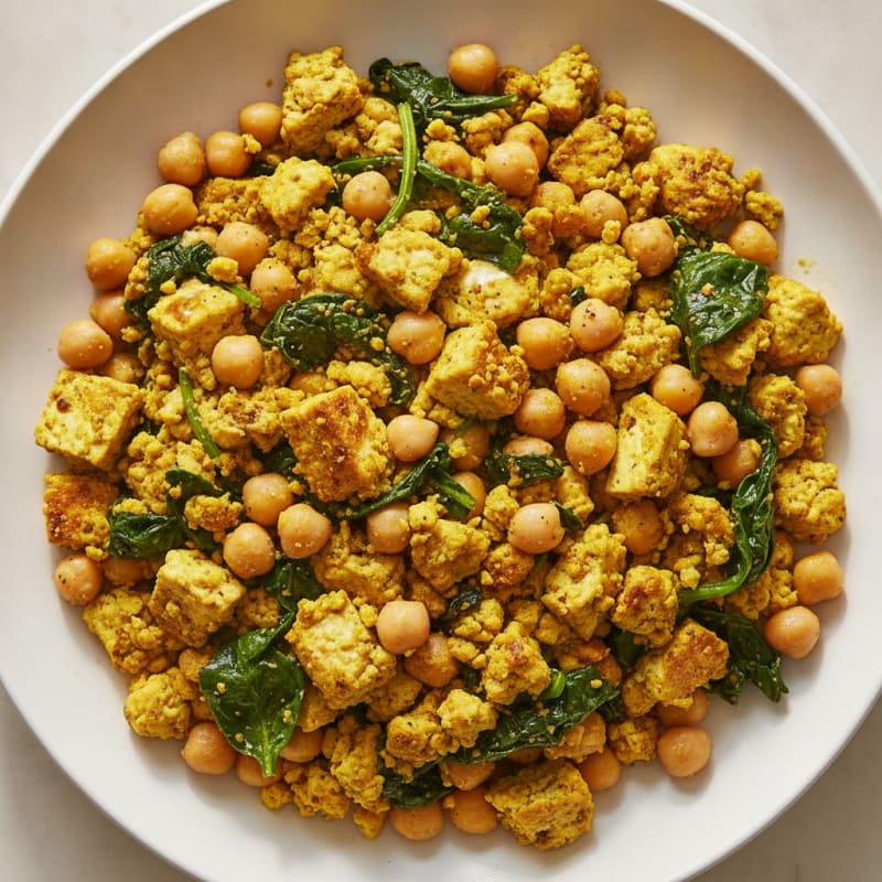 Silky Tofu Scramble with Chickpeas and Spinach