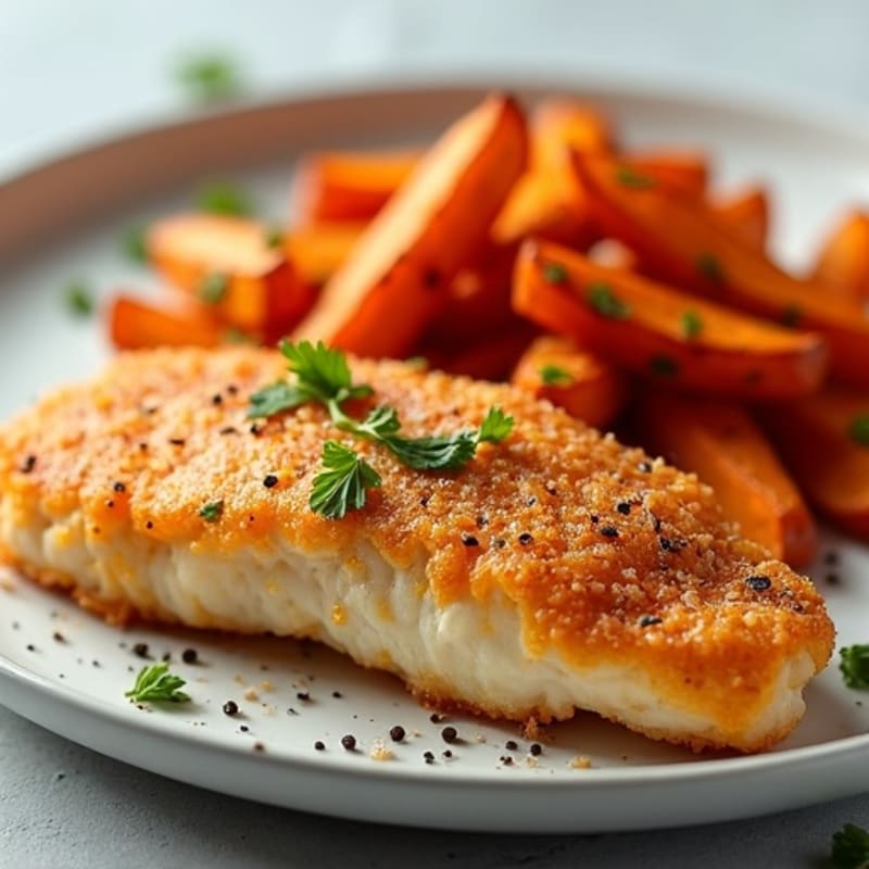 Crispy Baked Cod with Roasted Sweet Potato Fries