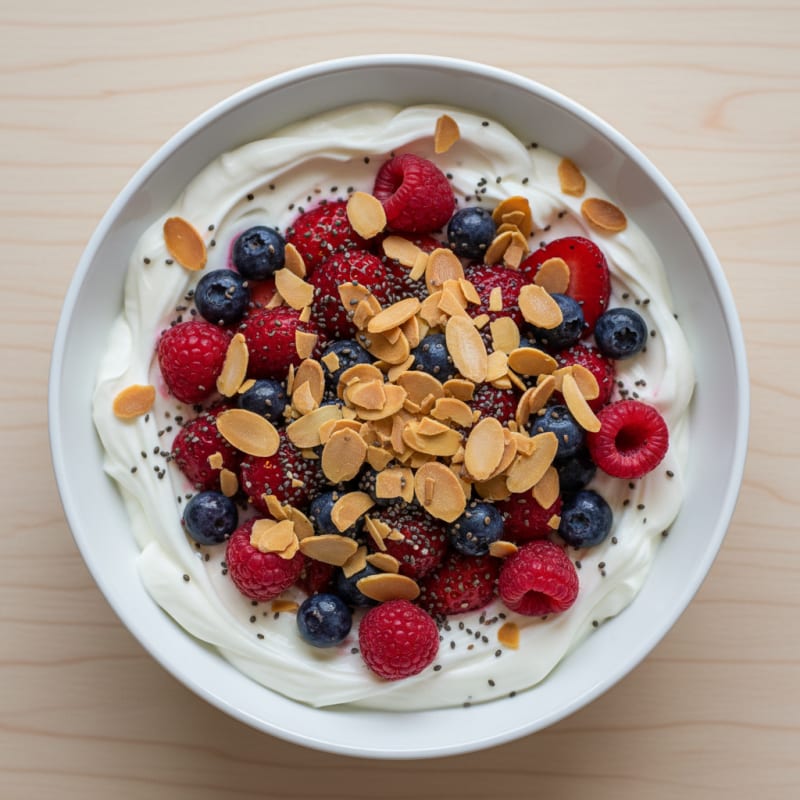 Creamy Greek Yogurt Protein Bowl with Mixed Berries and Almonds